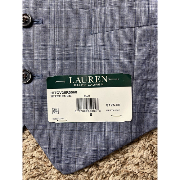 Lauren Ralph Lauren Men Hitchcock Suit Vest Blue Plaid 5 Button Wool Blend S New - Picture 7 of 9